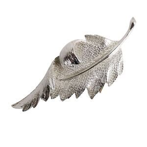 Vintage Coro Signed 3.25" Silvertone Curled Leaf Brooch Pin Retro MCM
